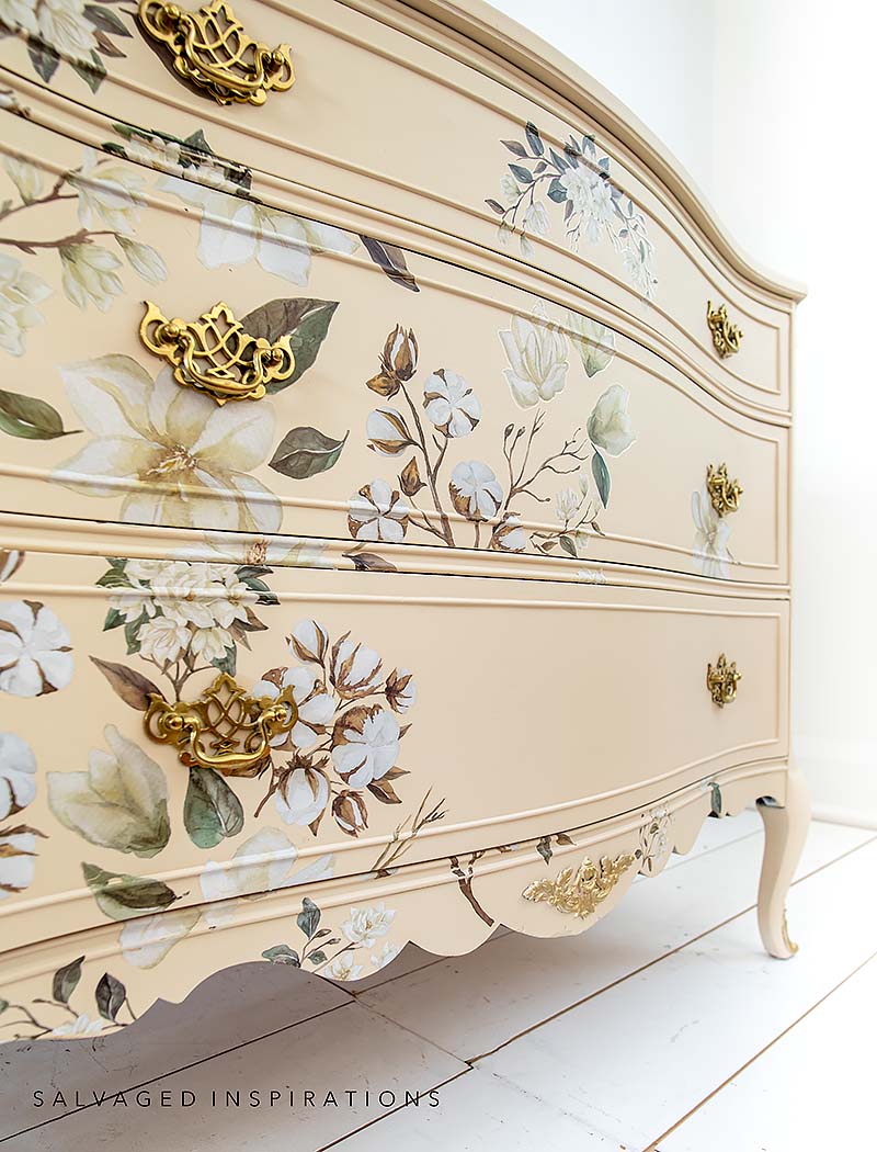 Magnolia Garden Transfer on Painted Dresser