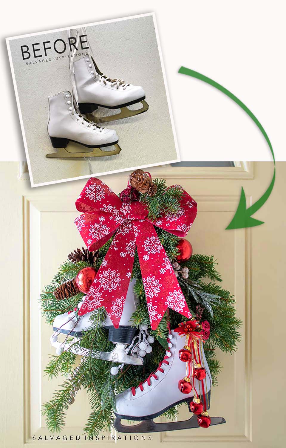 $12 Ice Skate Wreath Before and After