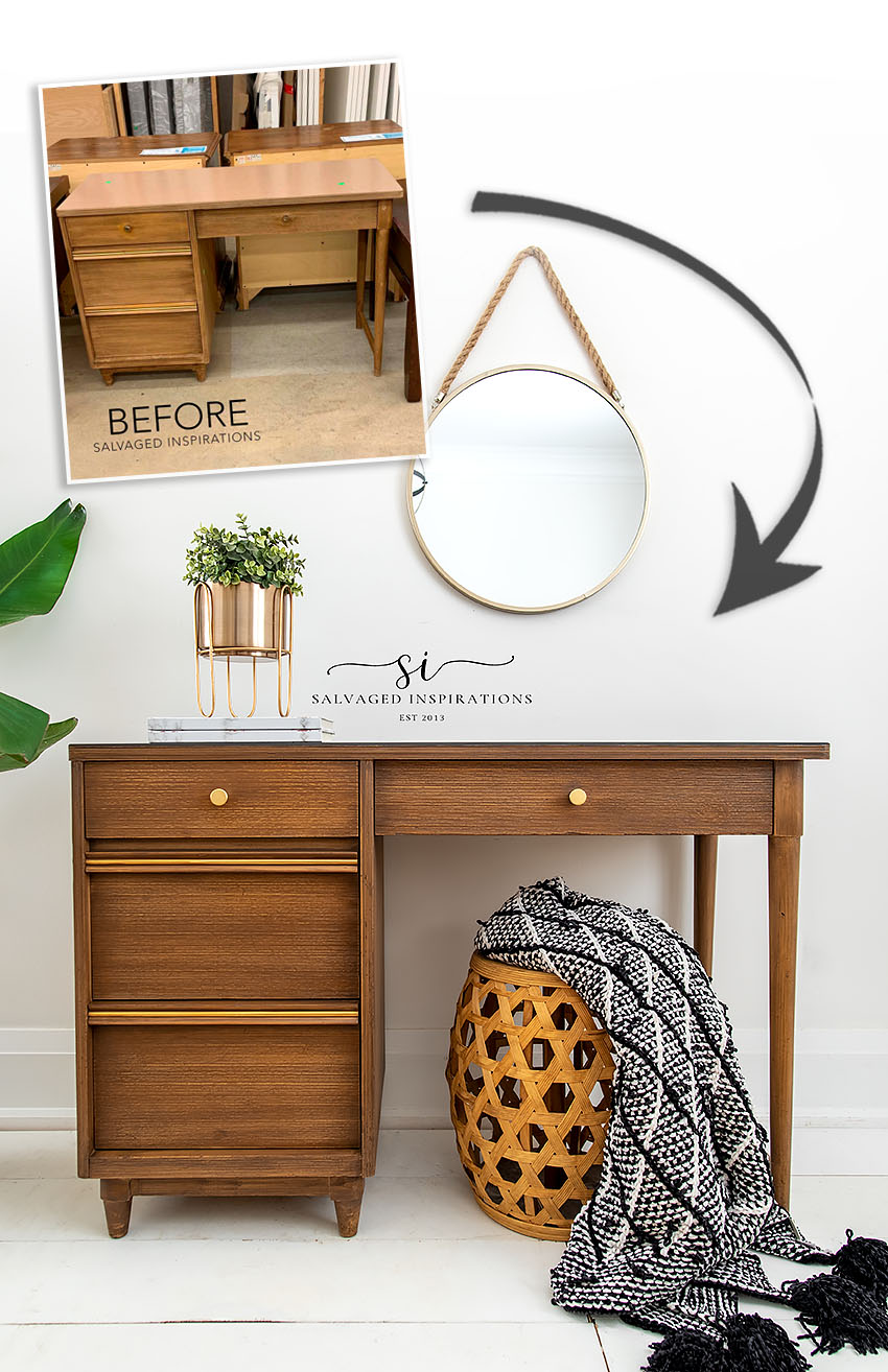 Chocolate MCM Desk Makeover before and after