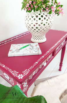 Top Of Painted Desk with Bone Inlay Design