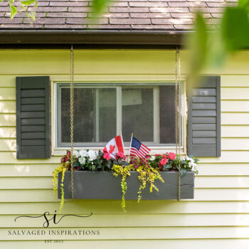 Painted Shutters and Planter w Flags