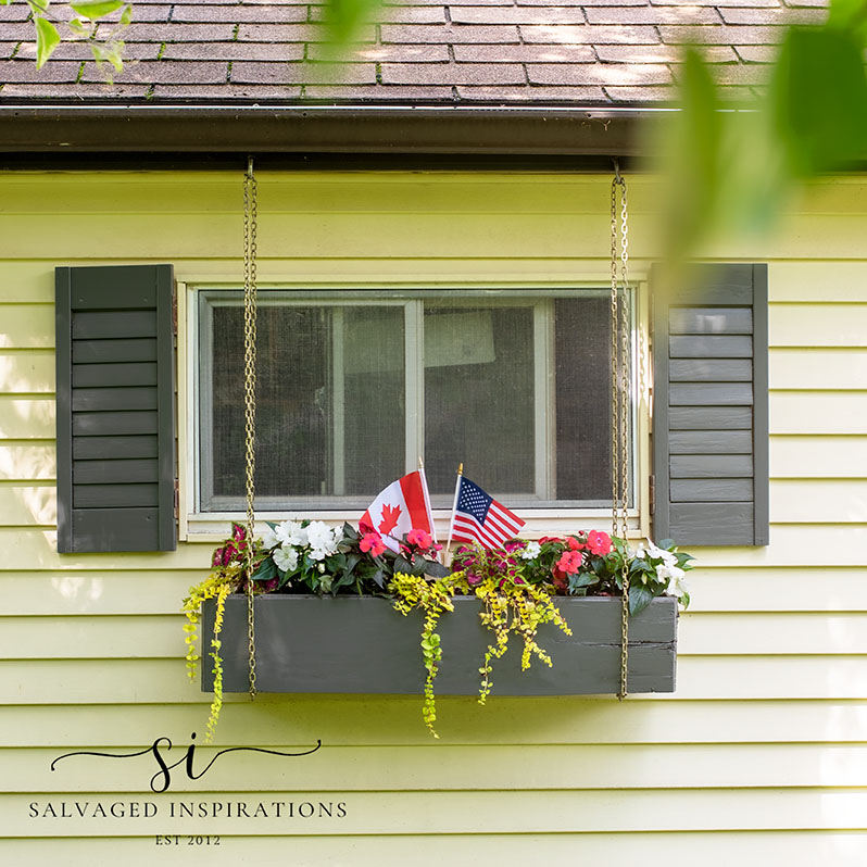 Painted Shutters and Planter w Flags