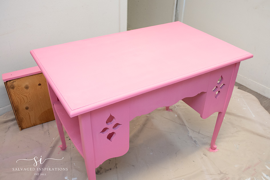 First Coat Of Custom Pink Paint on Desk