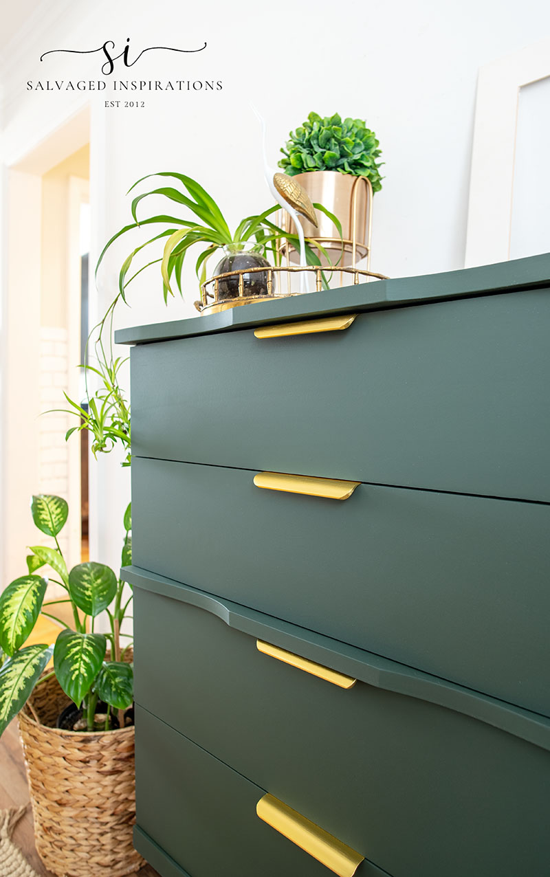 Side View Of Spray Painted Dresser in Acadia Green