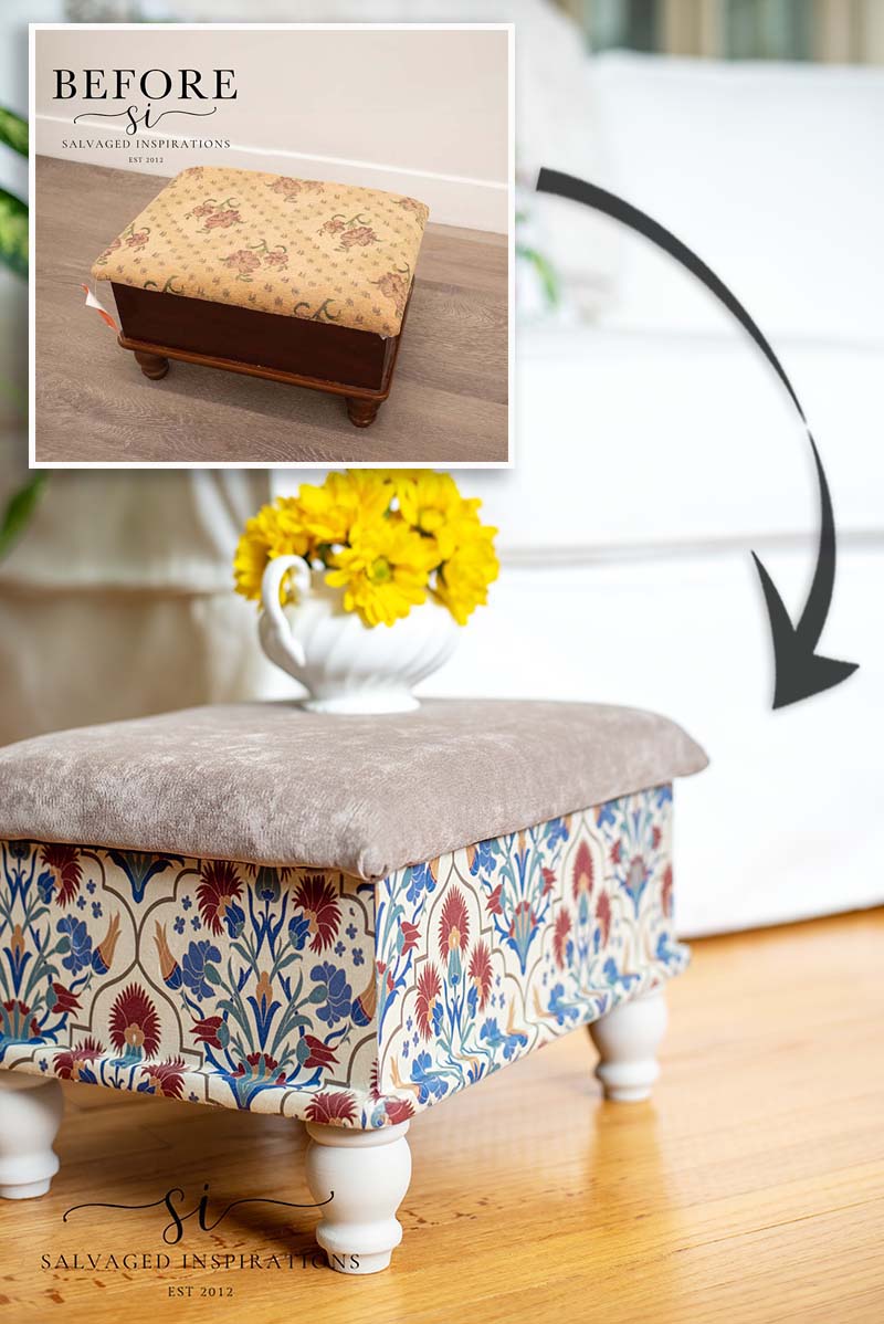 Before and After Foot Stool Makeover