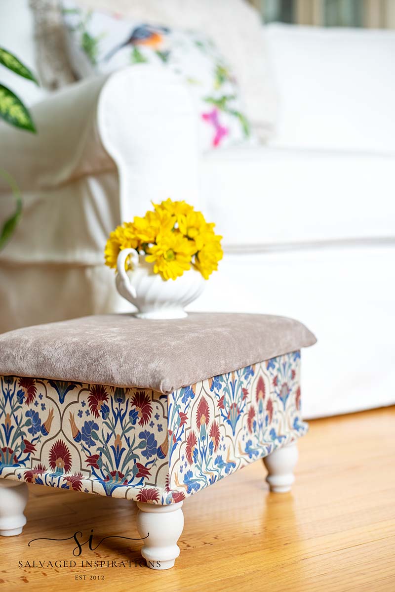 Side View of DIY Foot Stool Makeover
