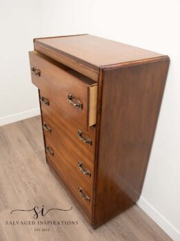 Side View of Wood Four Drawer Dresser Before