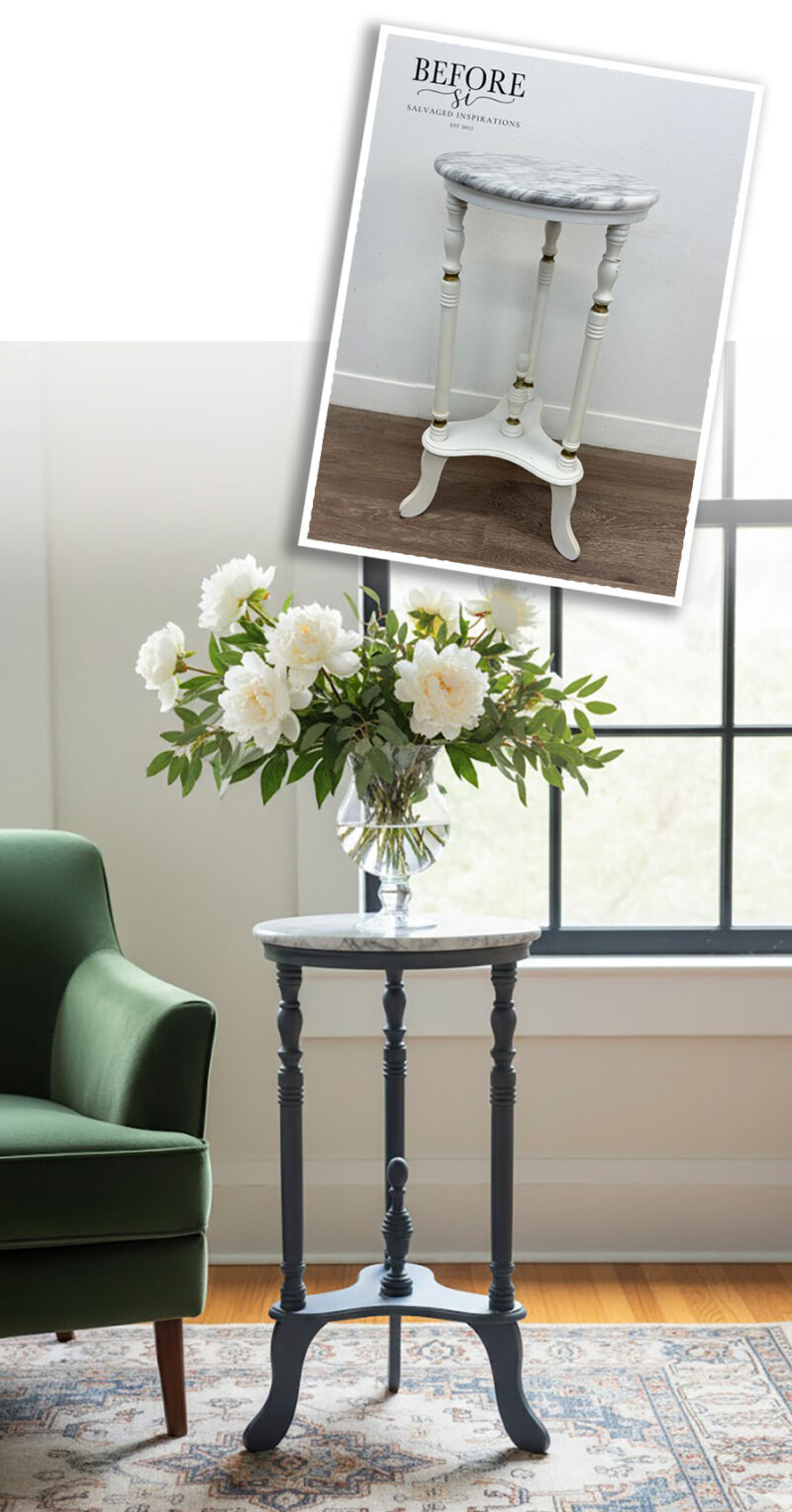 Before and After Marble-Top Plant Stand in Room_