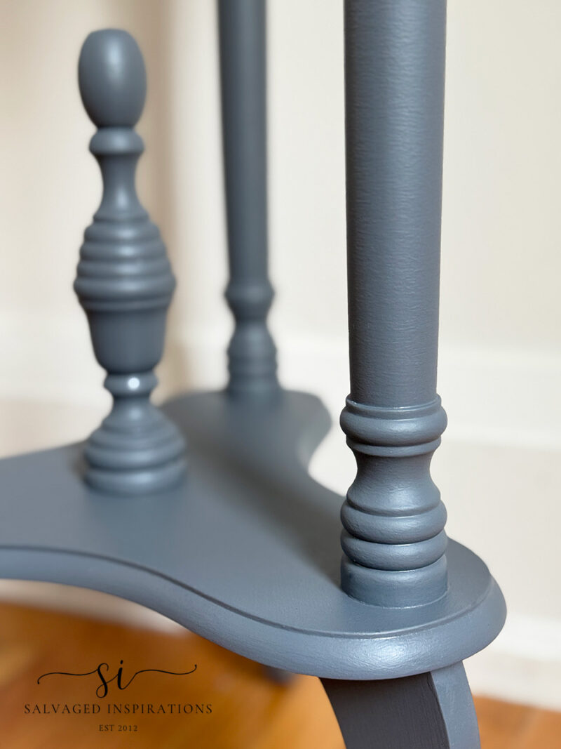 Custom Gray Painted Plant Stand Close Up