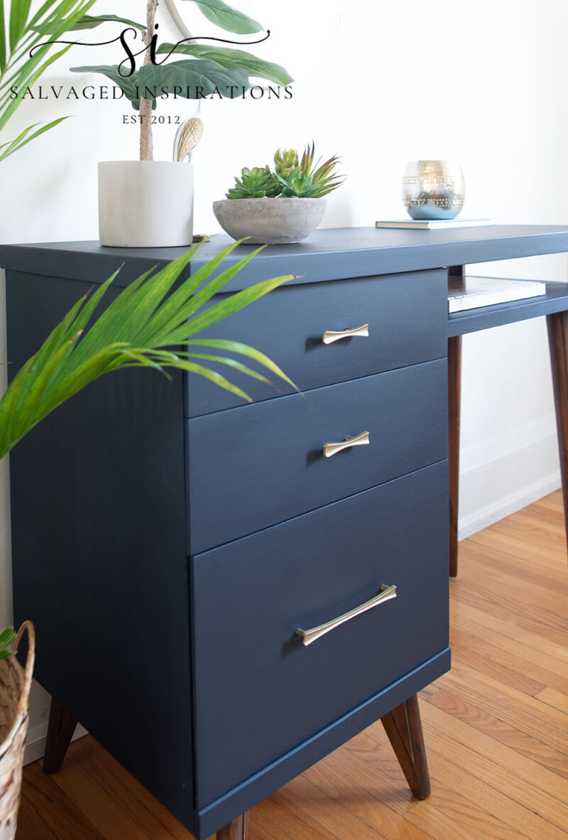 Repurposed Handles on Painted Desk