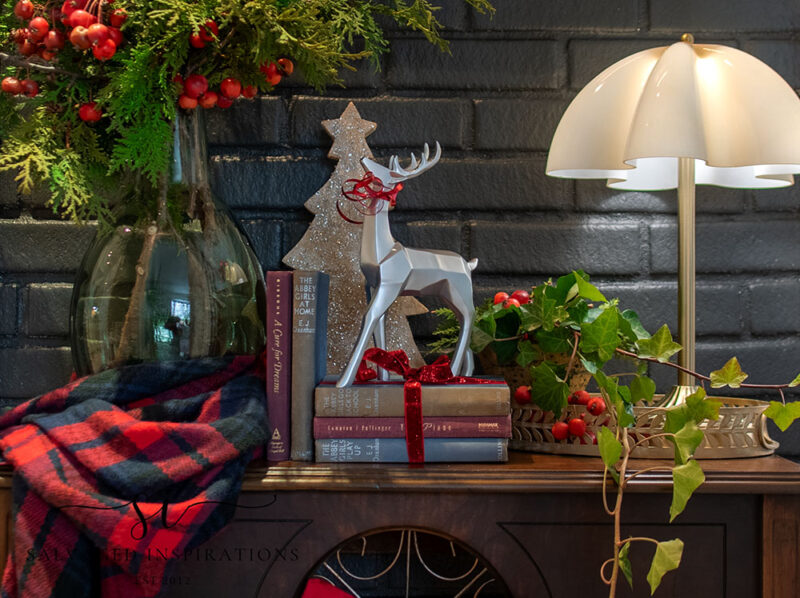 Close Up Of Thrifted Holiday Hallway Table