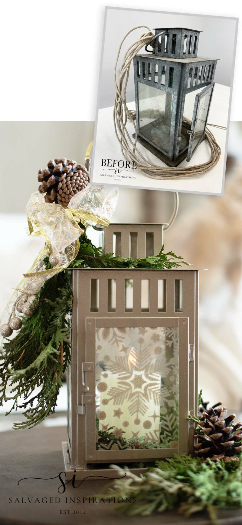 Curbshopped Hurricane Lamp Xmas Decor Before and After