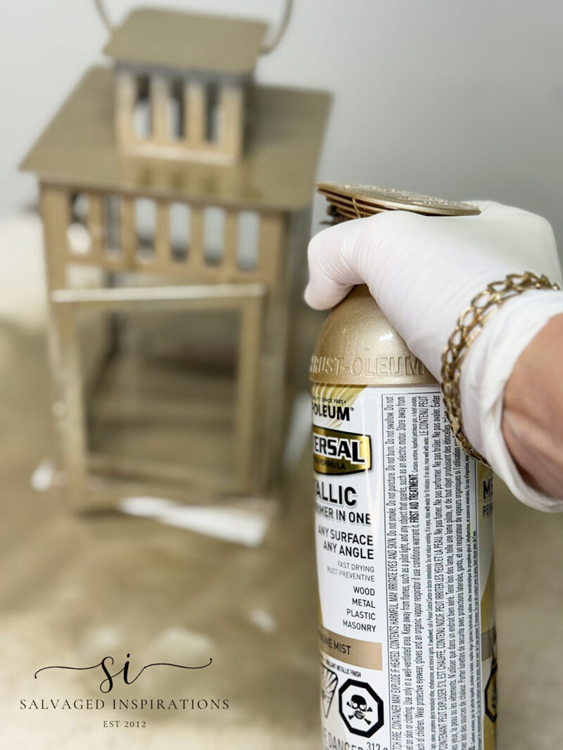 Spray Painting Salvaged Hurricane Lamp