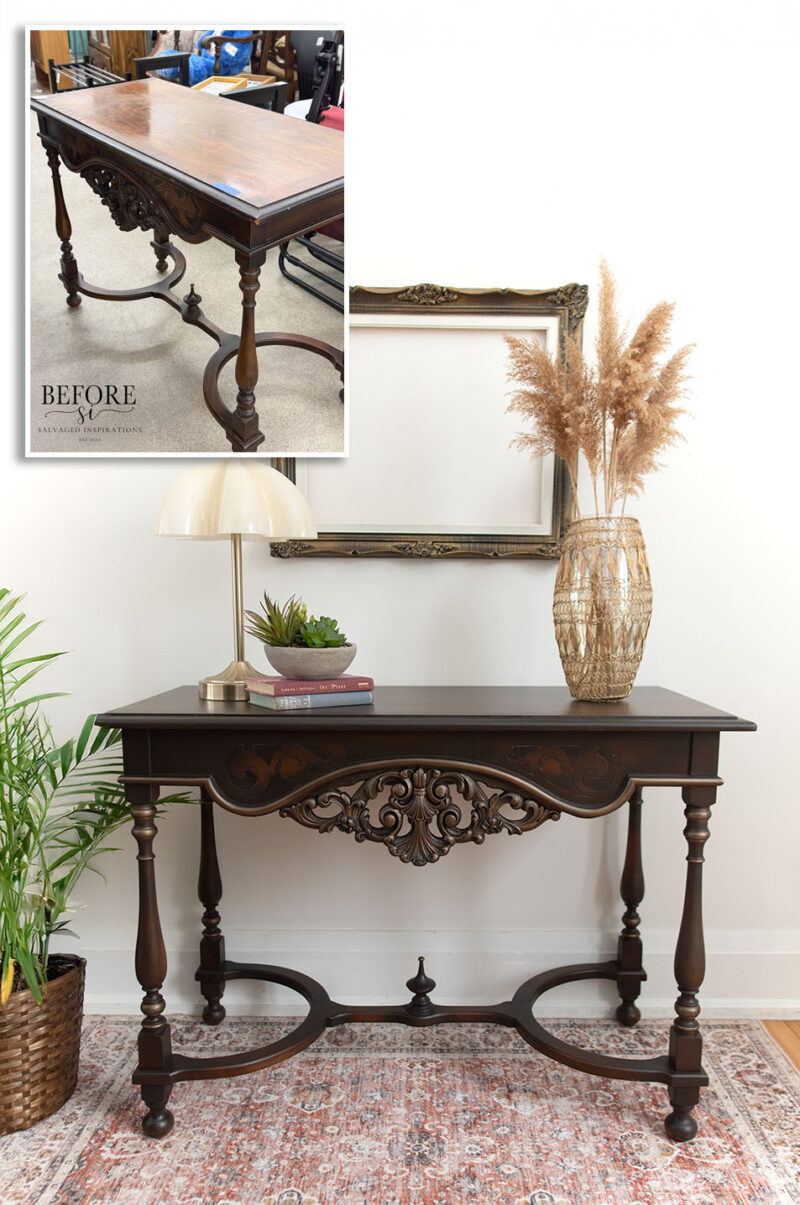 Before And After of Walnut Table Makeover