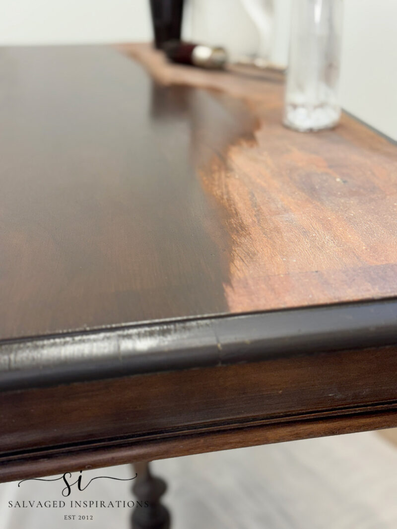 Before and After Paint Wash on Walnut Table