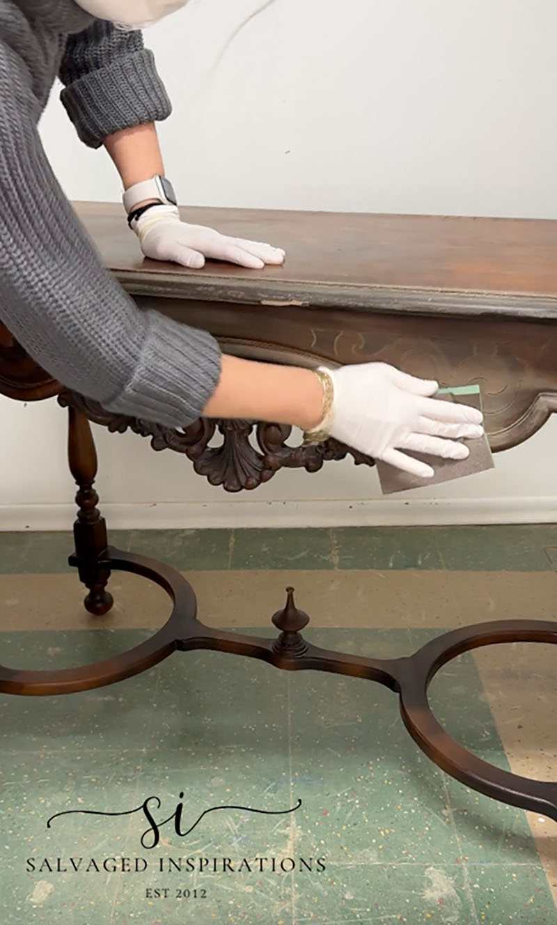 Hand Sanding Vintage Table