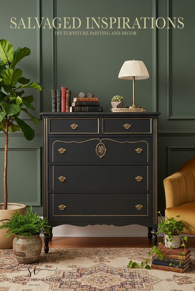 Salvaged Inspirations Custom Green Dresser with Gold Pen Highlights