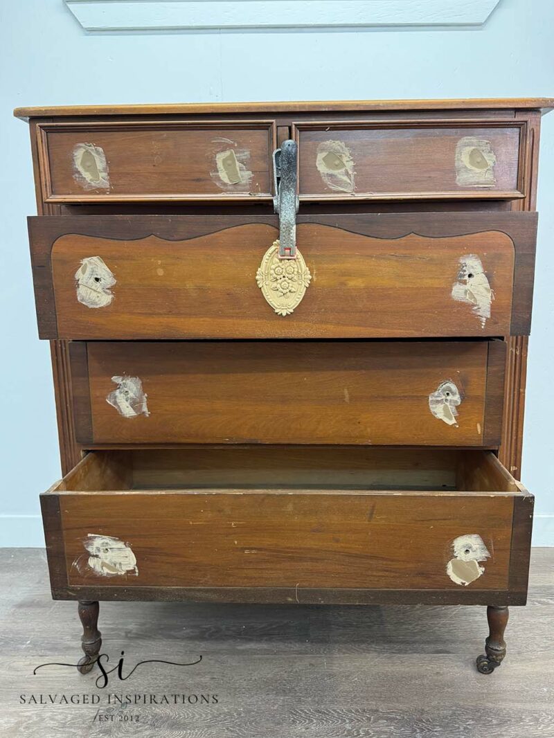 Wood Filler in Hardware Holes on Dresser