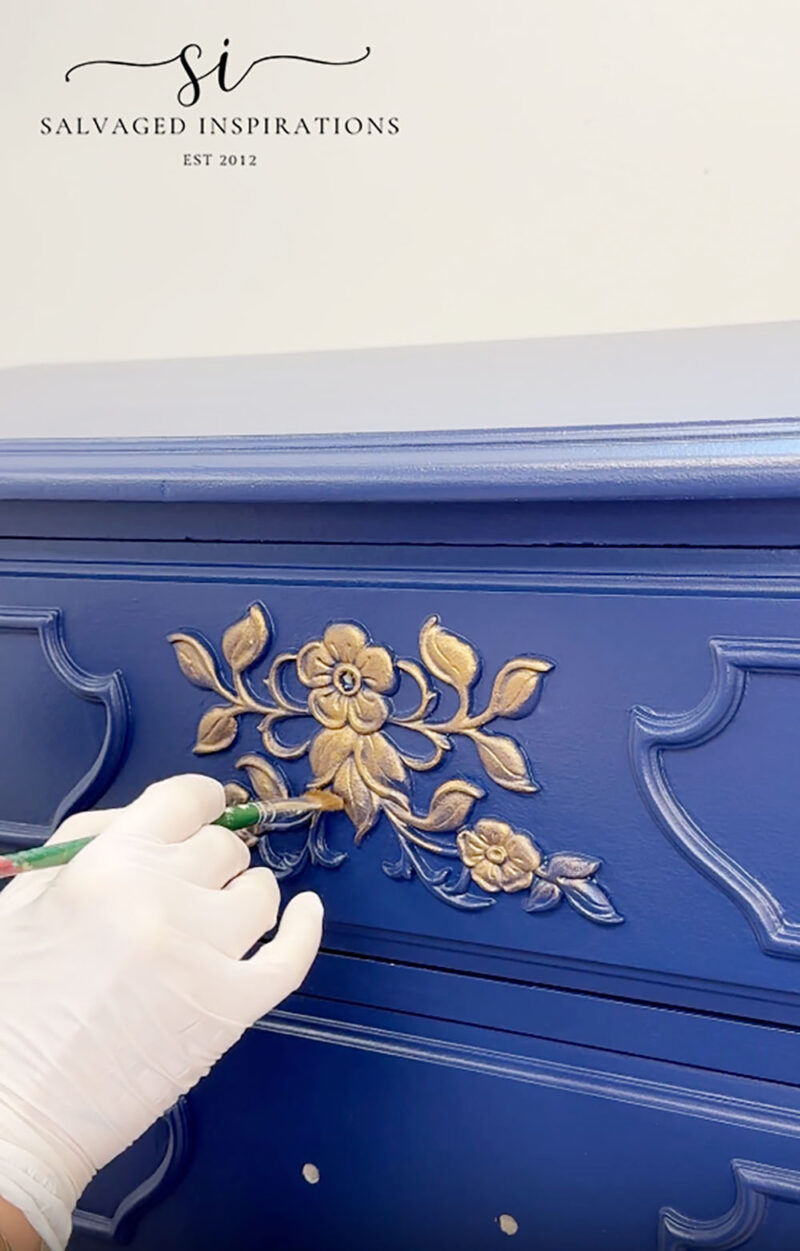 Adding Gold Gilding Wax To Florals on Dresser