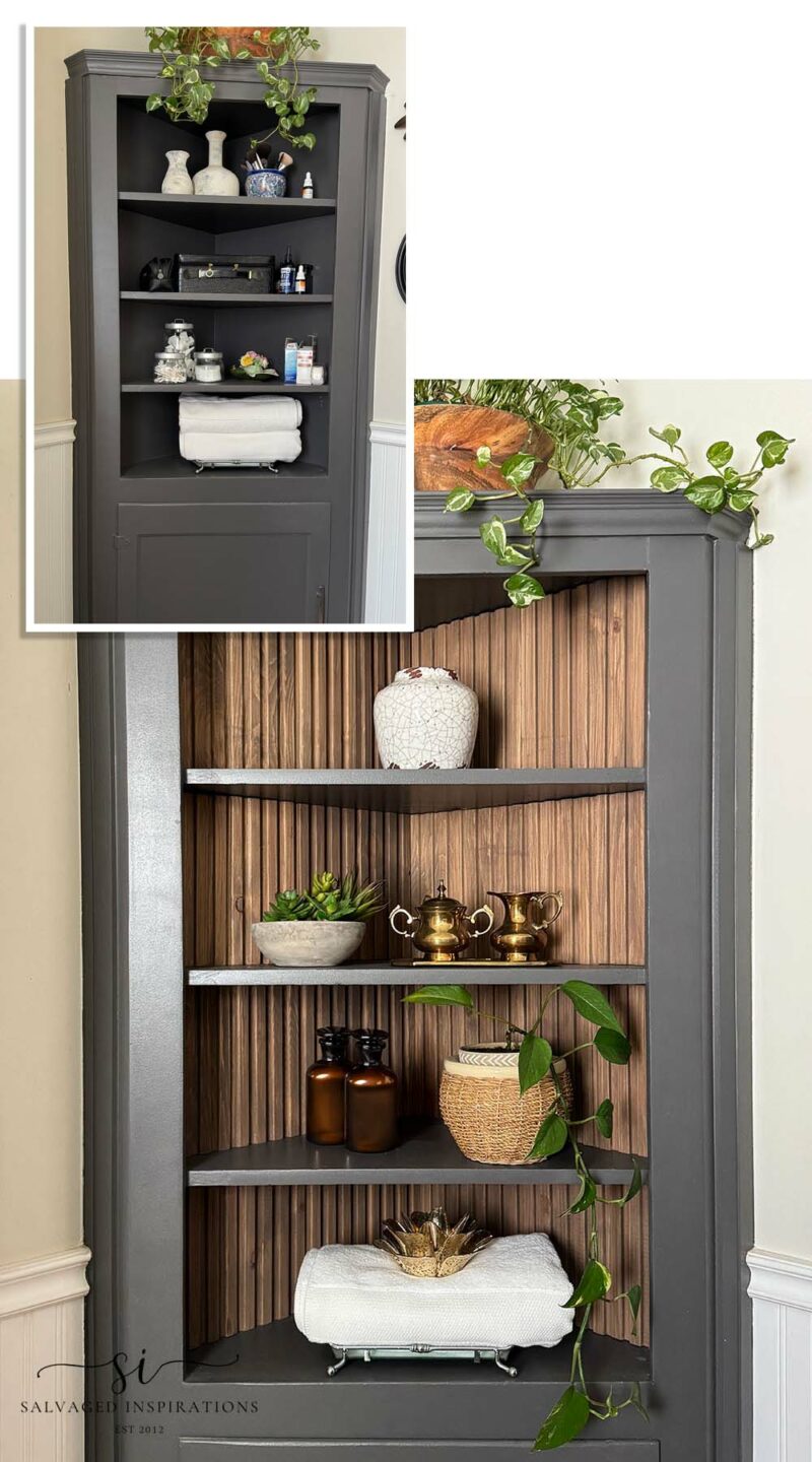Front View of Fluted Cabinet Back Before and After