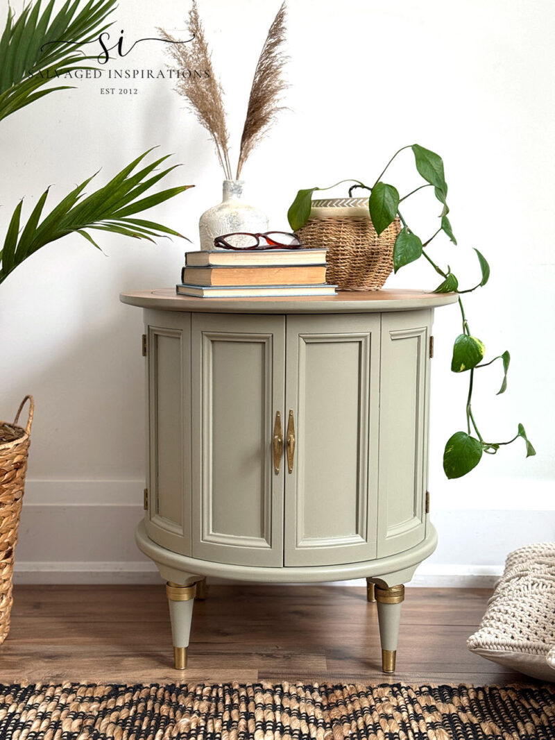 Front View of Painted and Stained Drum Table