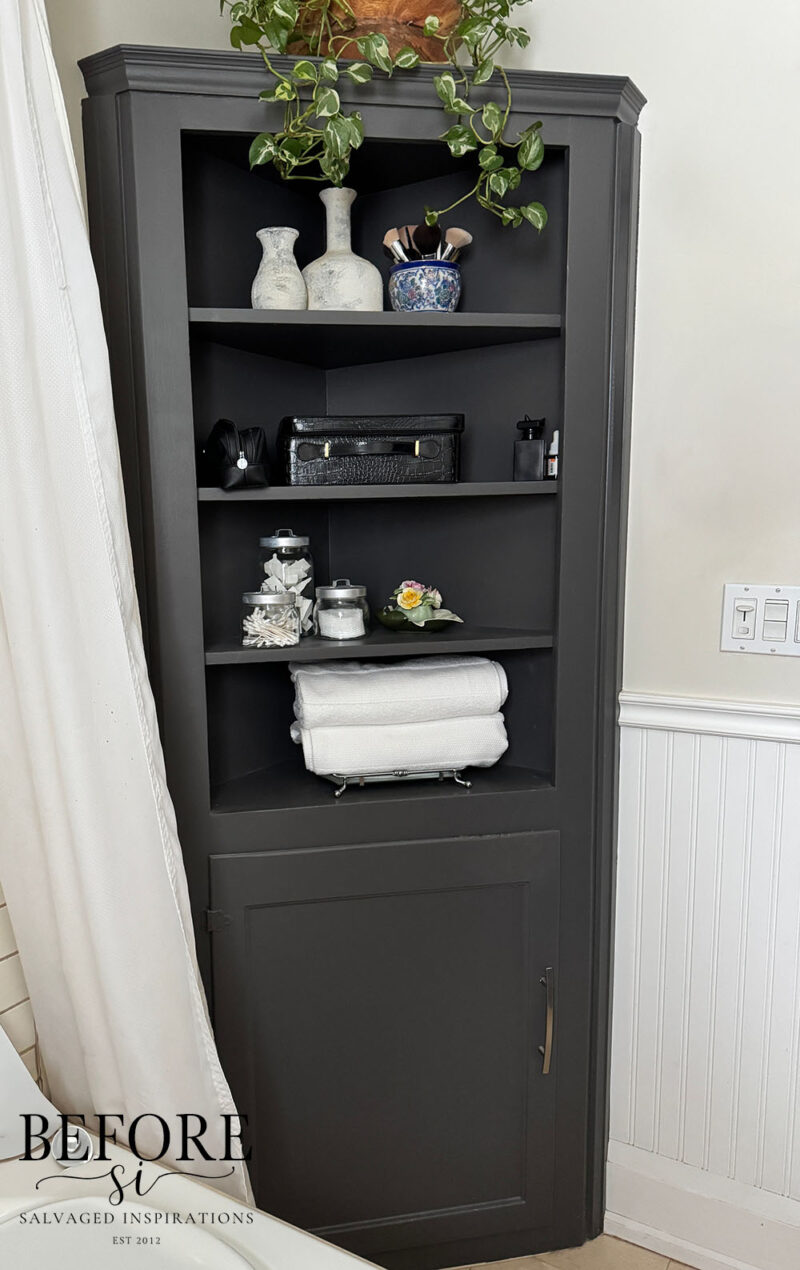 Painted Corner Cabinet in Bathroom Before