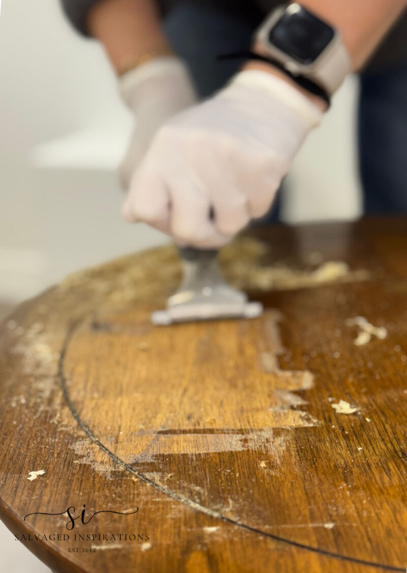 Removing Drum Table Finish With Carbide Scraper