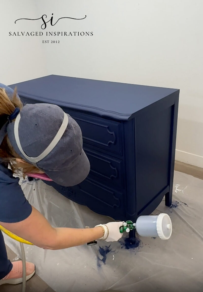 Spraying Topcoat On French Provincial Dresser