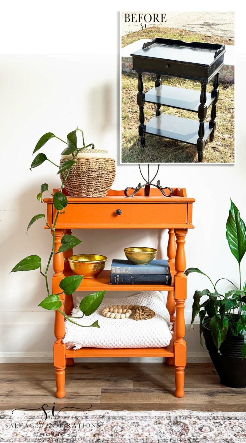Before and After End Table In Bold Orange