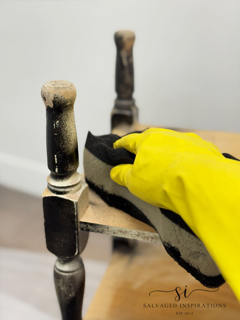 Chip Board Shelf On End Table being Cleaned