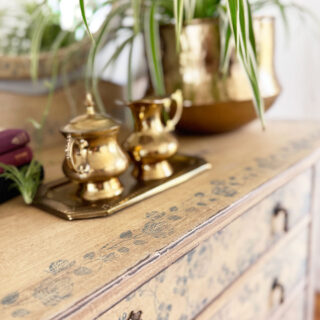 Distressed Floral Paint Finish on Dresser