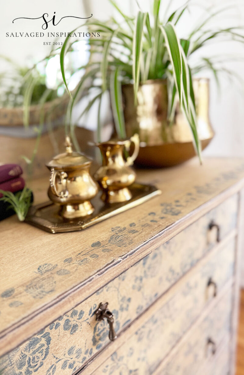 Distressed Floral Paint Finish on Dresser