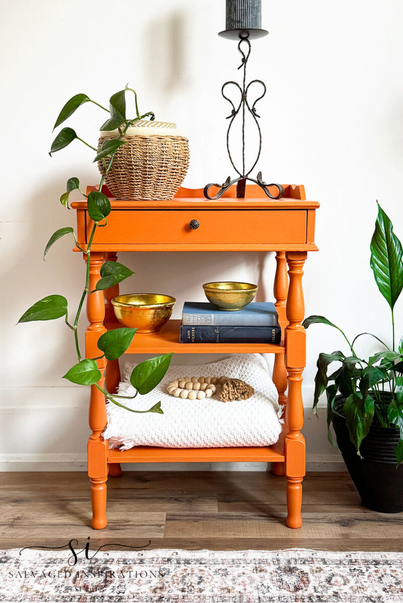 Front View Of Bold Orange Painted End Table