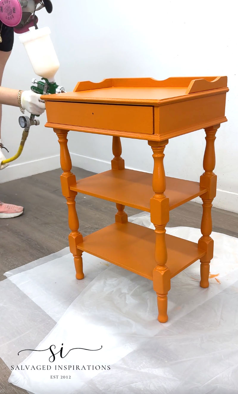Spraying End Table With Topcoat