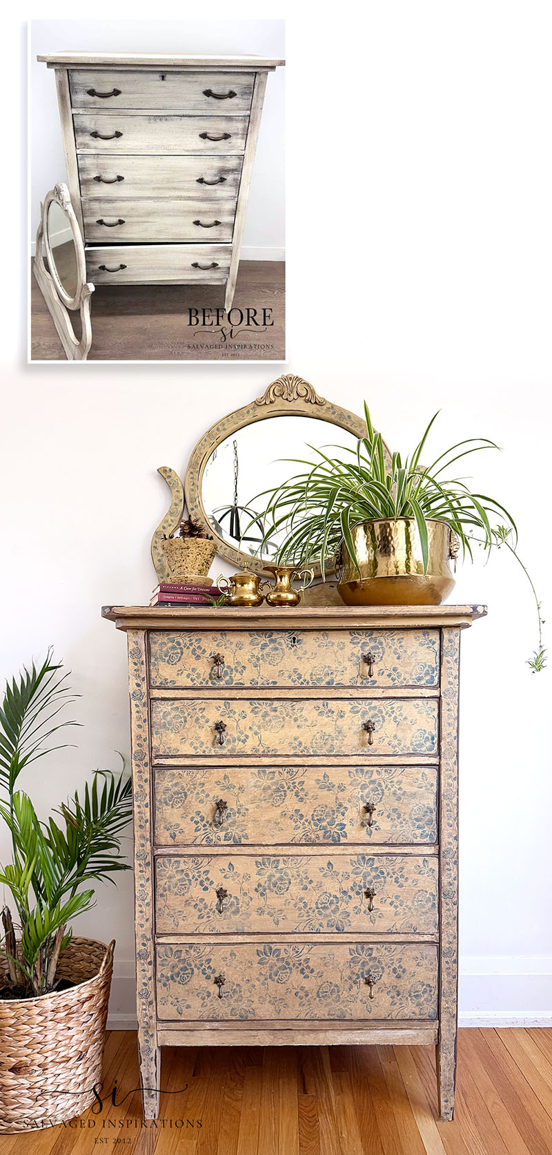 before and after vintage rose dresser