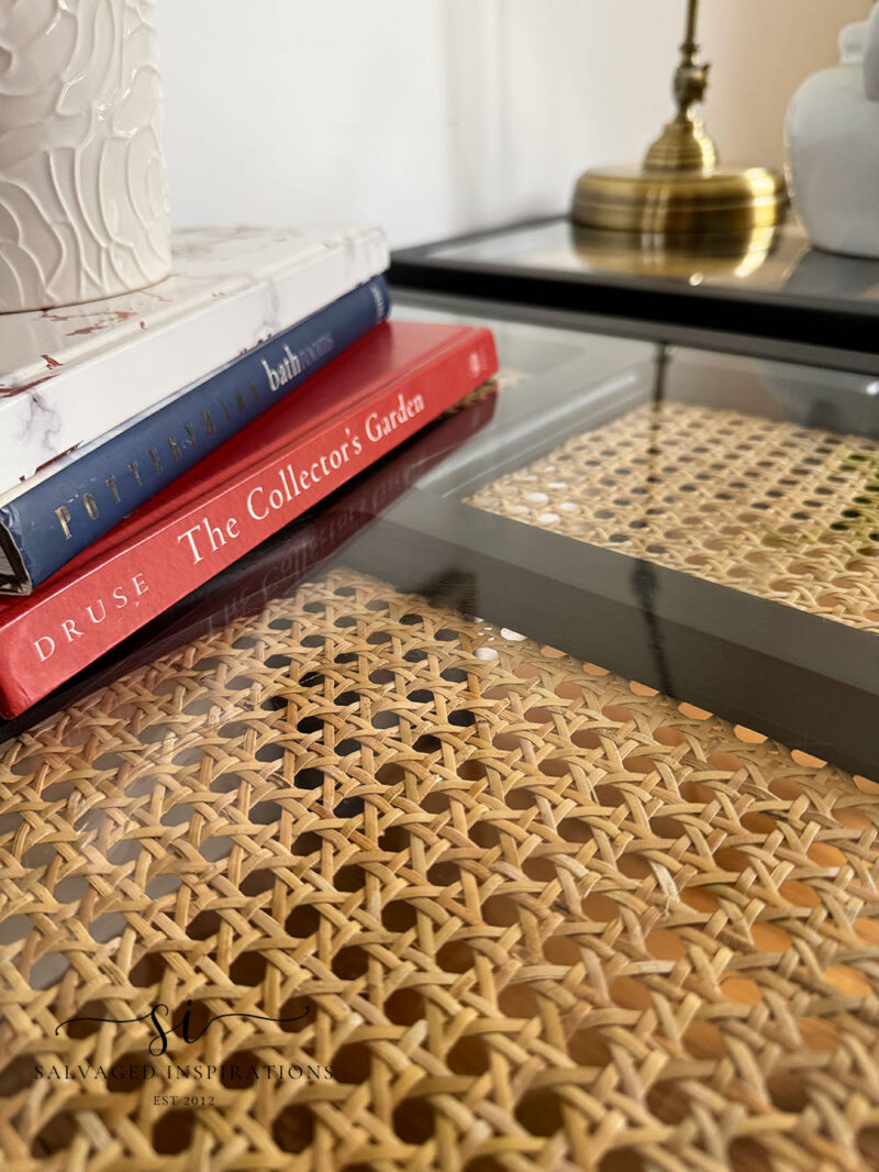 Close Up of Rattan on Chinese Chippendale End Table Makeover