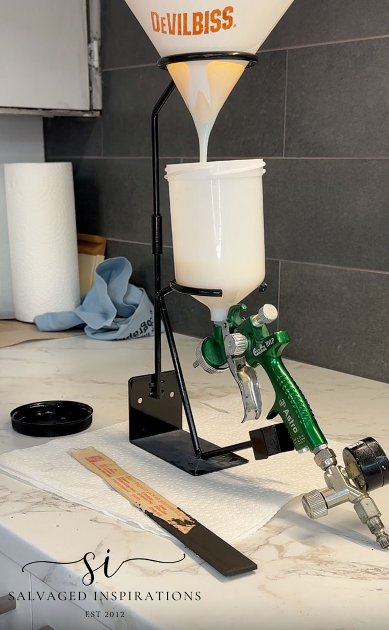 Straining Topcoat Into Paint Gun Cup