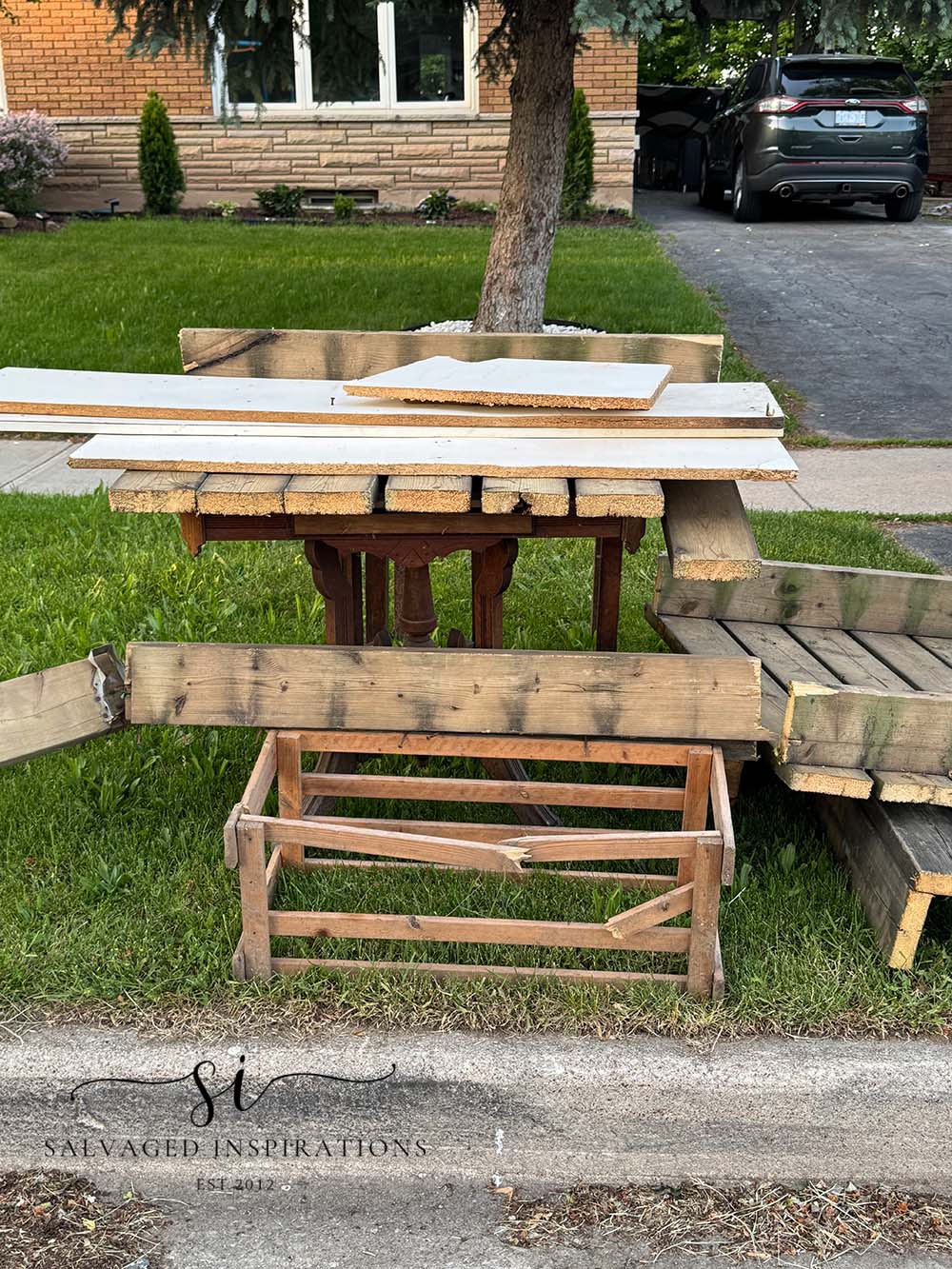 Eastlake Vintage Walnut Table Under Garbage