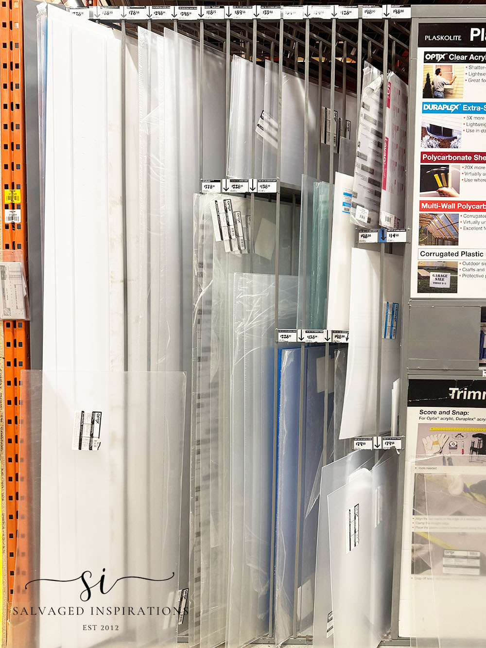 Various Sizes of Plexiglass in Hardware Store