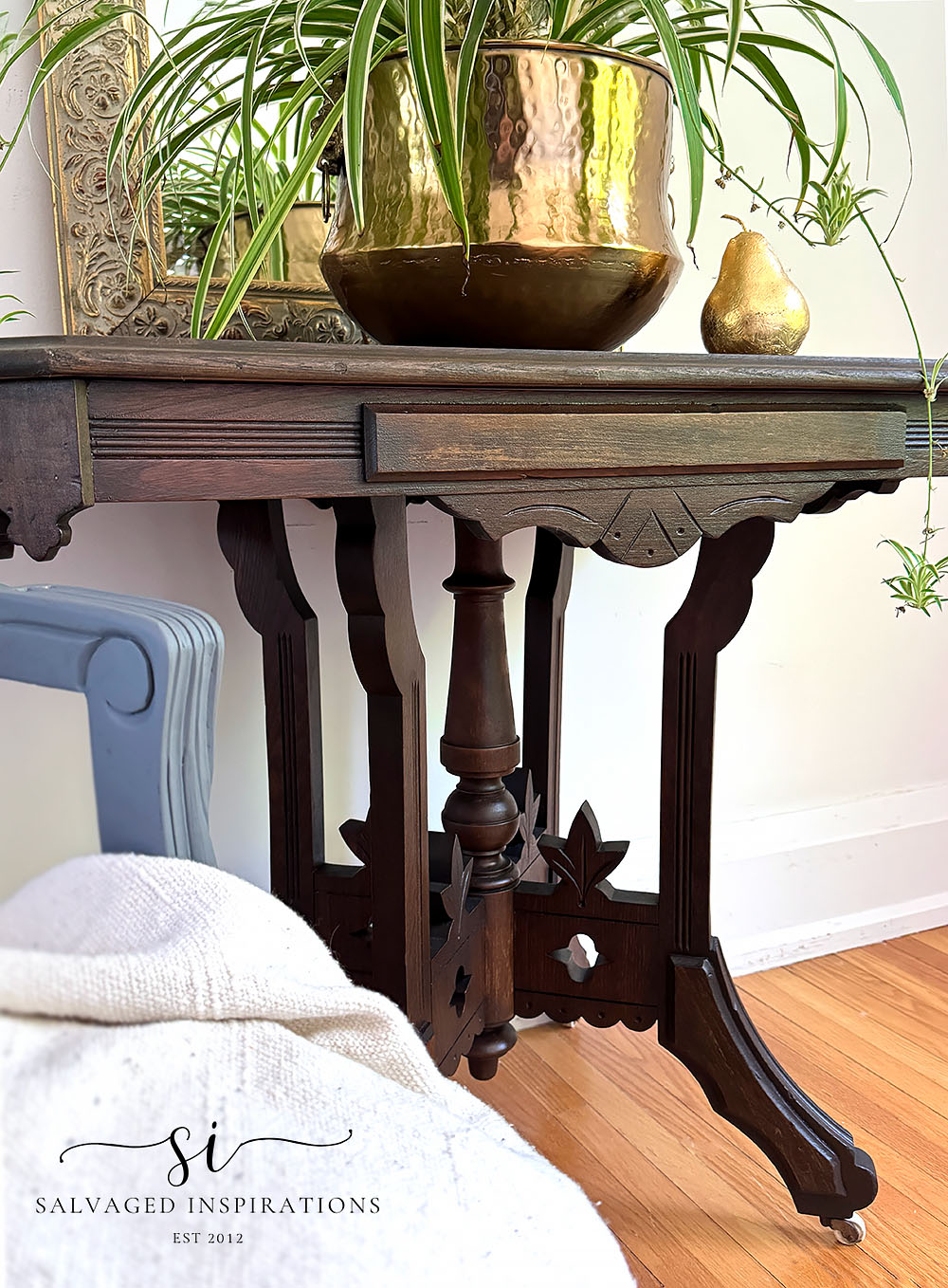 front view of salvaged victorian table