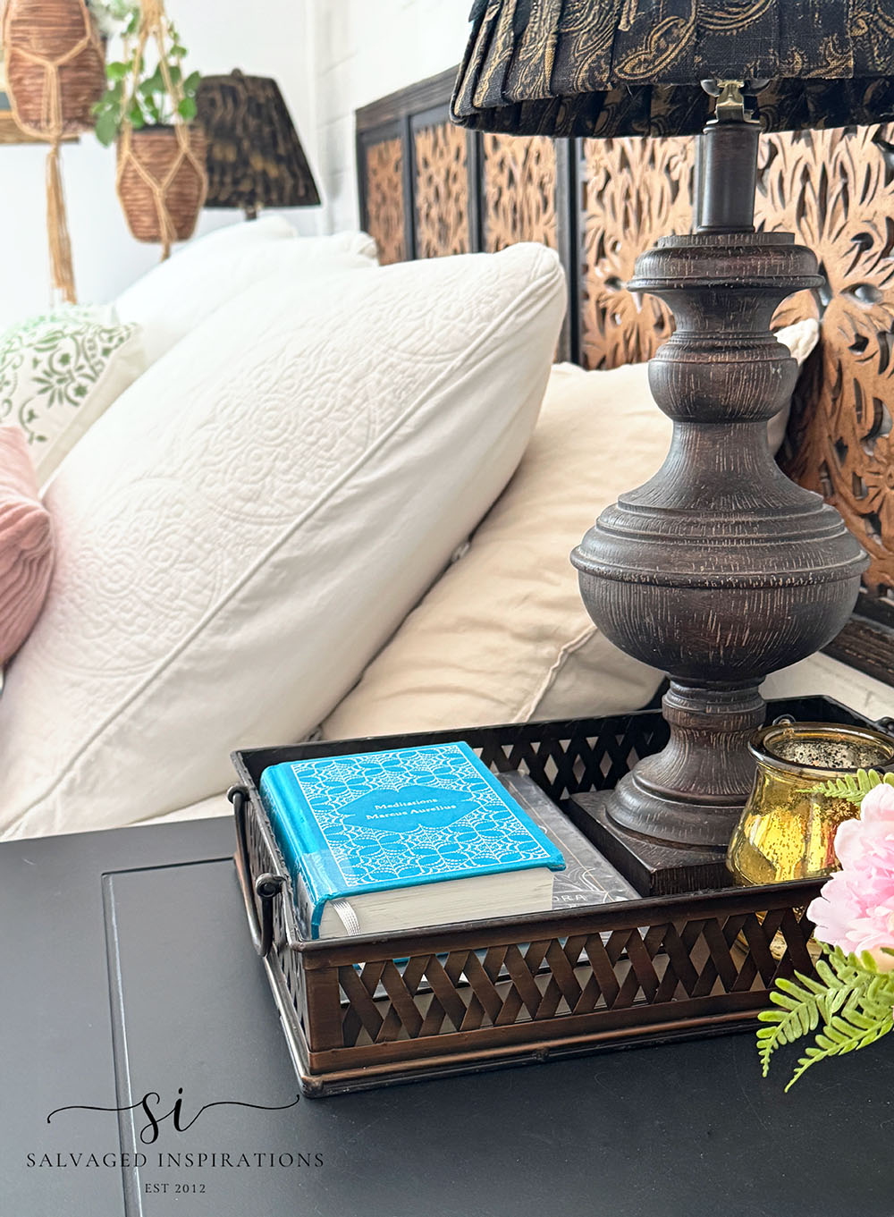 Bedside Thrift Tray for Lamp and Books