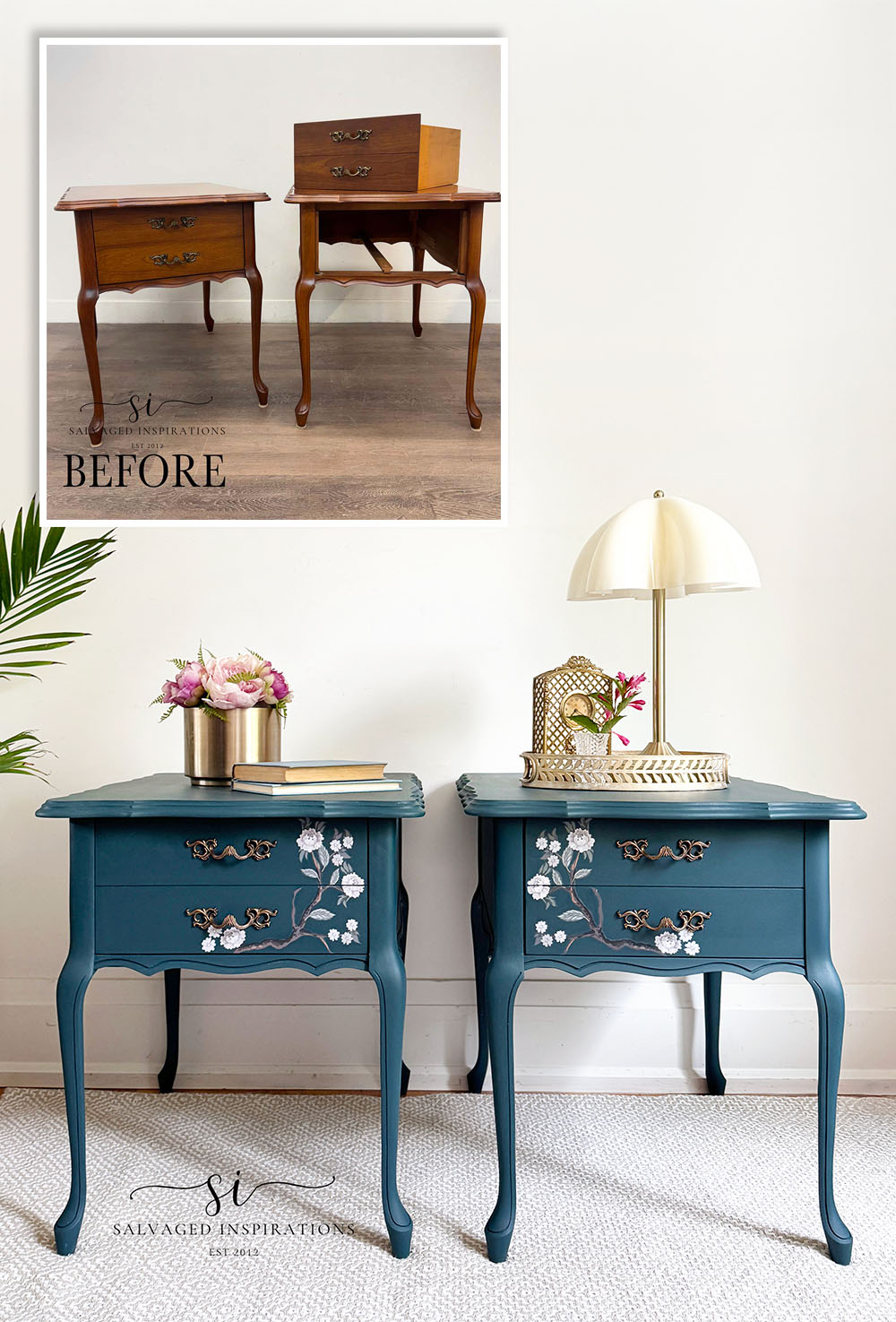 Before and After French P Heirloom Painted Tables Front