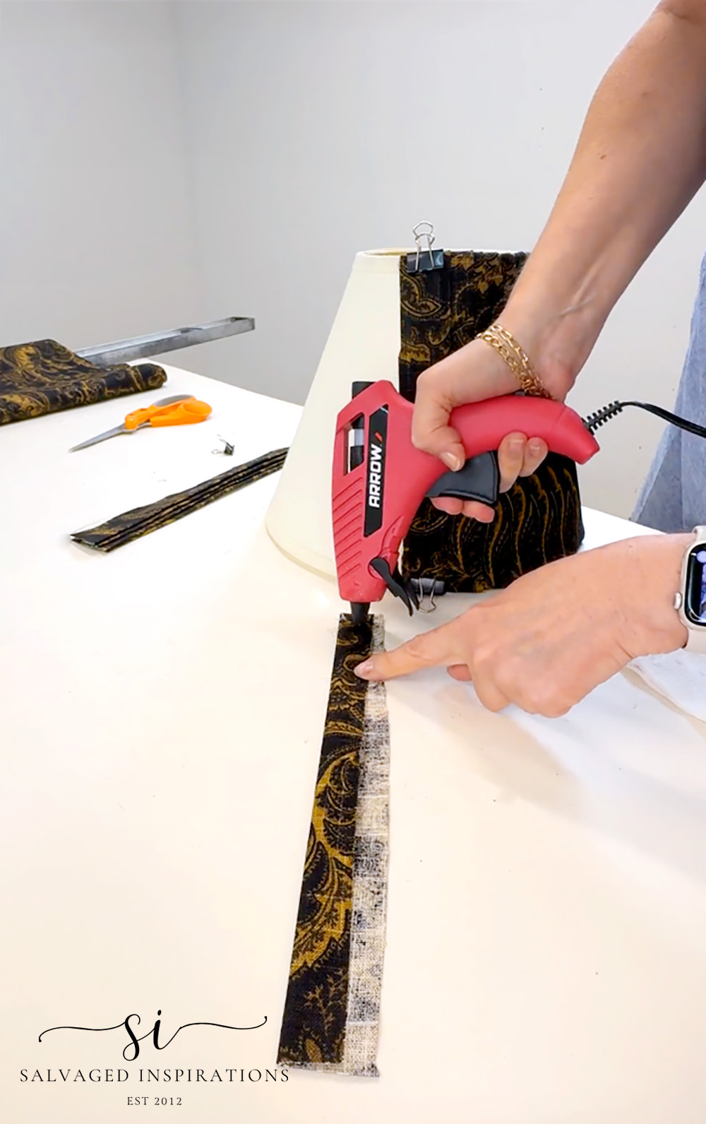 Gluing On Fabric Pleats to Lampshade