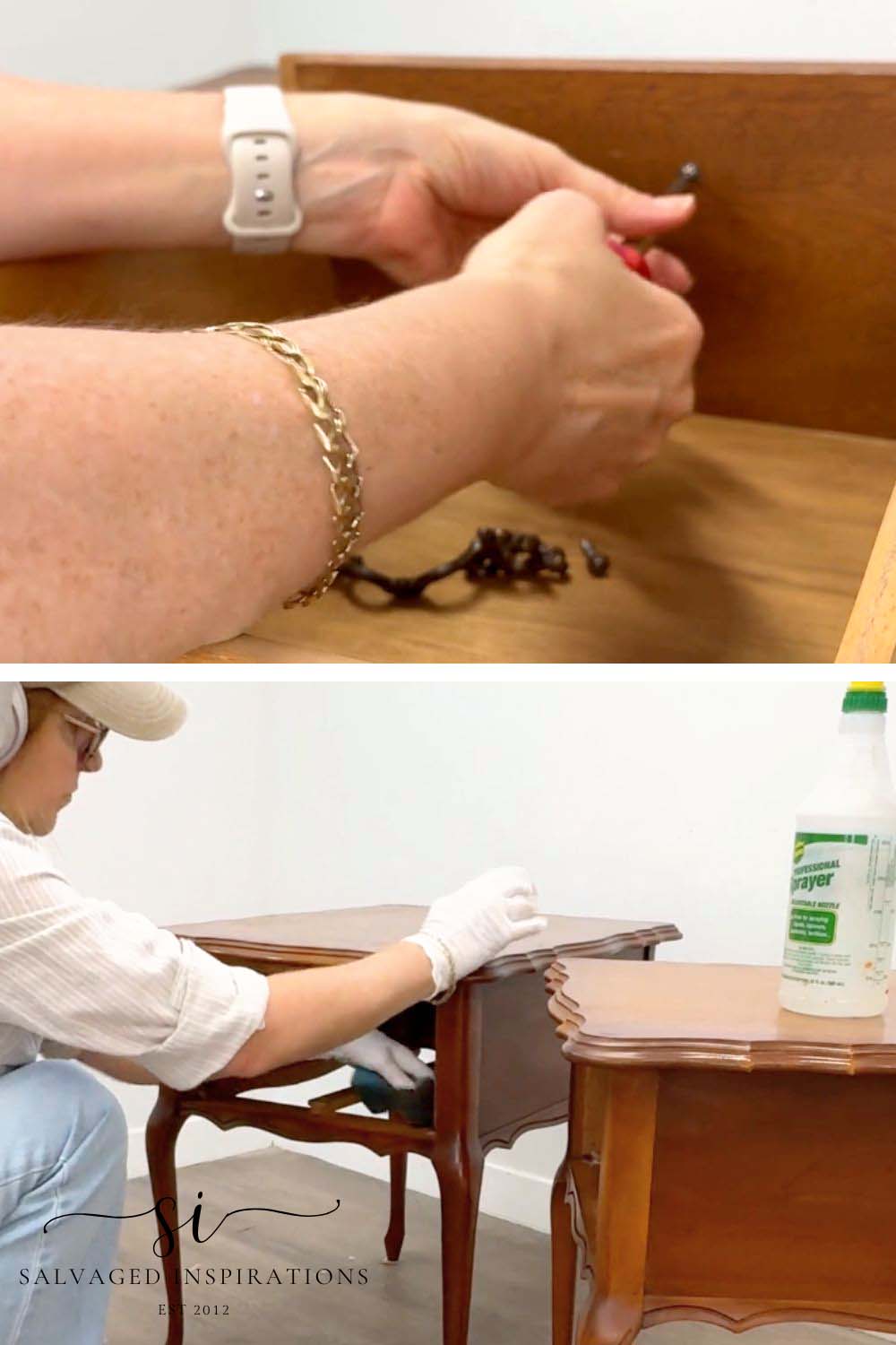 Removing Hardware and Cleaning French Provincial Side Tables