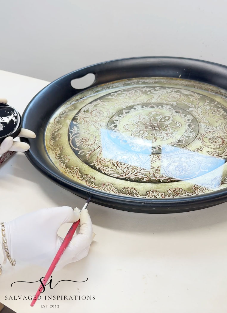 Touch up Painting Black Tray from Thrift Store
