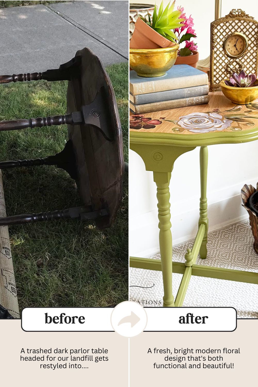 Before and After Floral Raw Wood Table