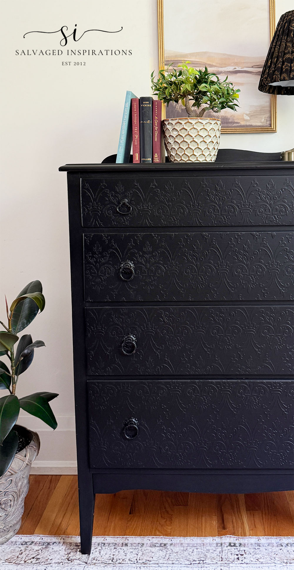 Damask Raised Stencil 1940s Dresser