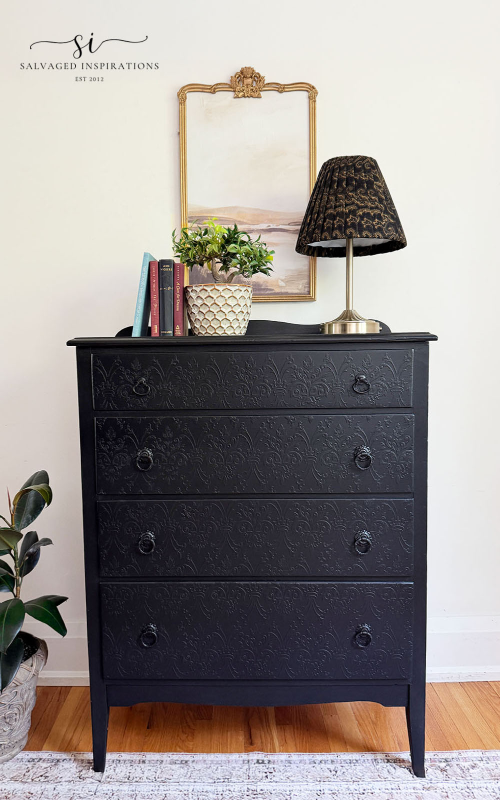 Raised Stencil 1940s Dresser Makeover