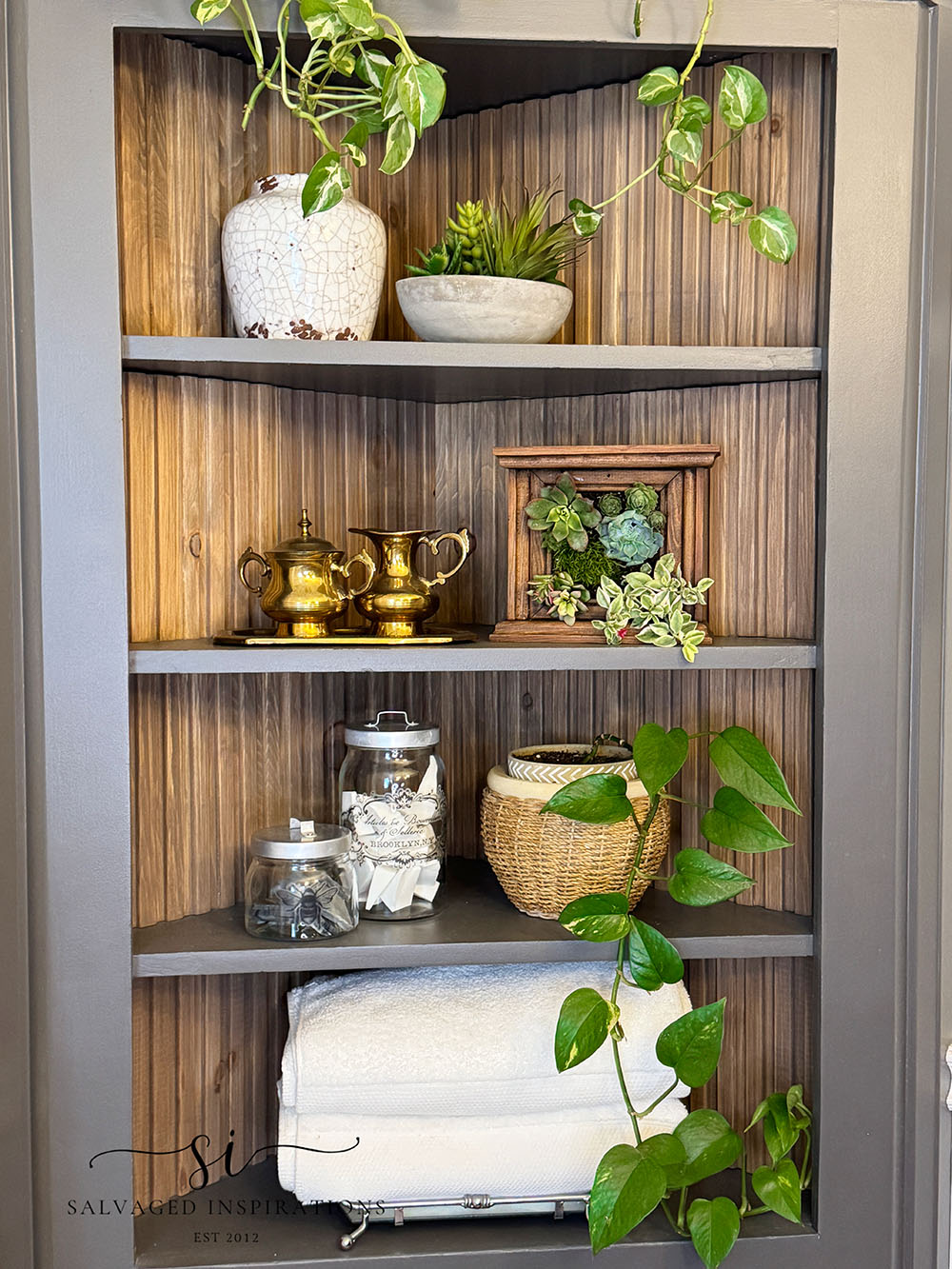 Bathroom Corner Cabinet with Living Art Plant Frame