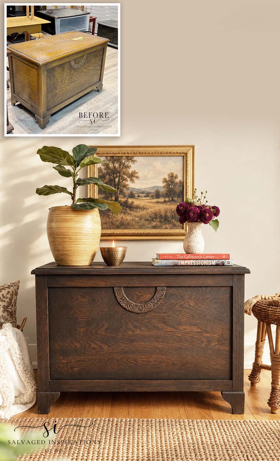Black Washed Blanket Box before and after